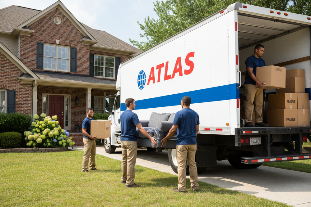 moving company with no branding on shirts and a truck with the name atlas